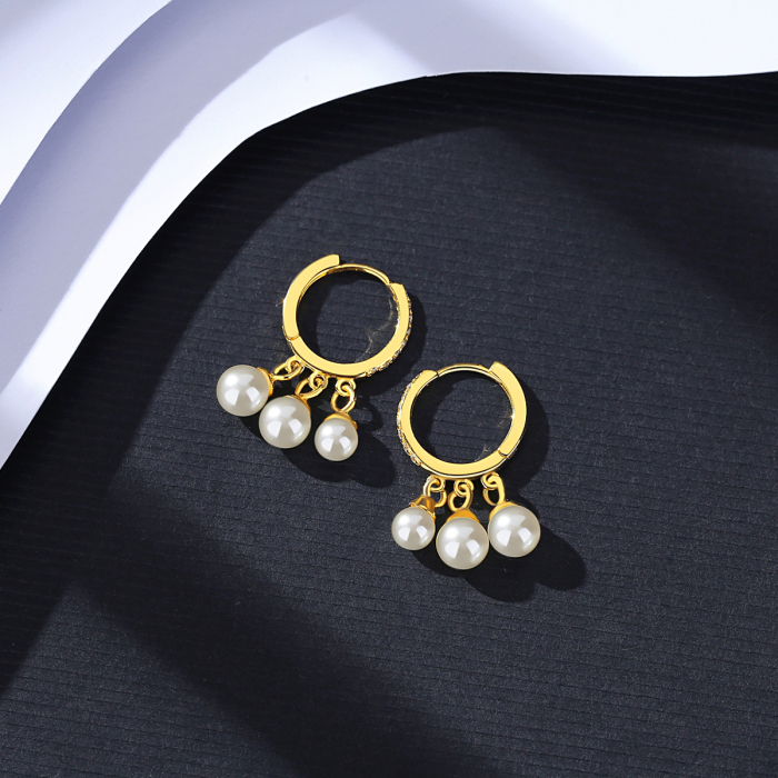 Cercei argint placat cu aur Pearl Hoop [5]