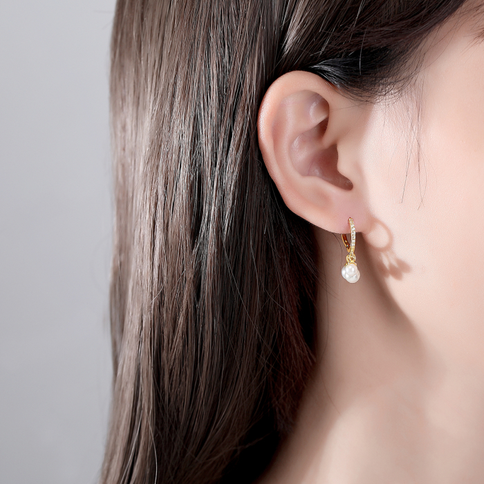 Cercei argint placat cu aur Pearl Hoop [2]