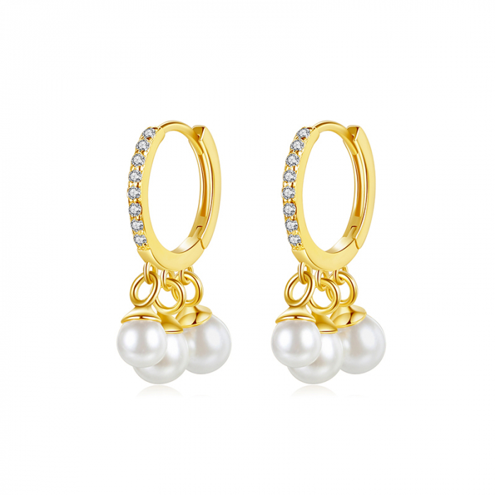 Cercei argint placat cu aur Pearl Hoop [1]