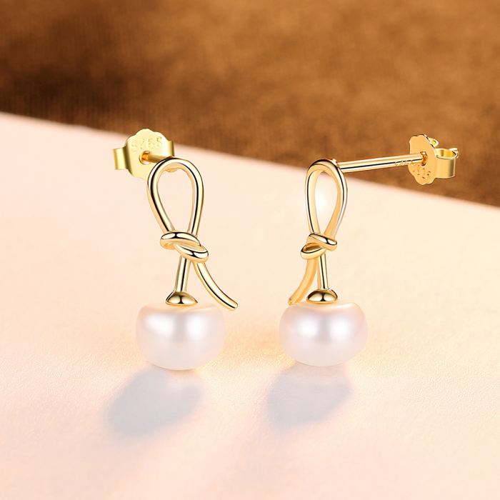 Cercei argint placat cu aur Pearl Knot [1]
