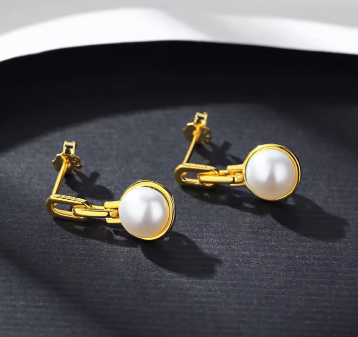 Cercei argint placat cu aur Pearls Gold [5]