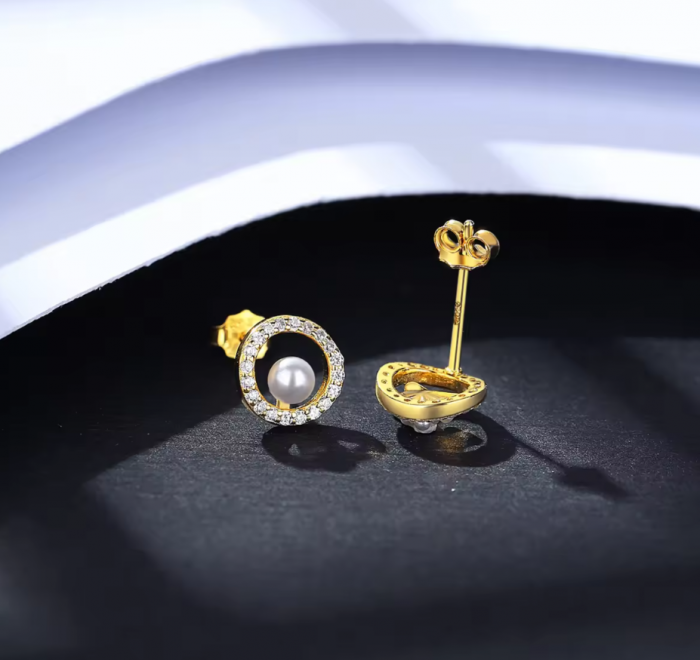 Cercei argint placat cu aur Perle si Zirconia [5]