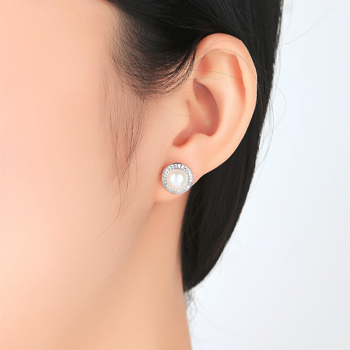 Cercei argint rodiat Pearls and Zirconia [2]