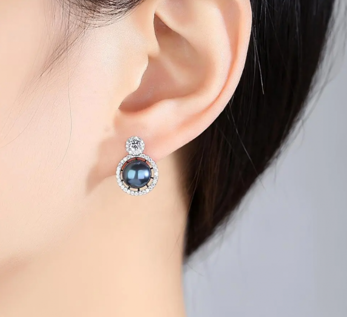 Cercei argint rodiat Blue Pearl [3]