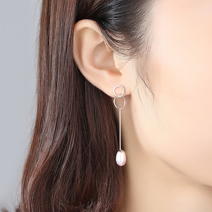 Cercei argint rodiat Circles Pearl [2]