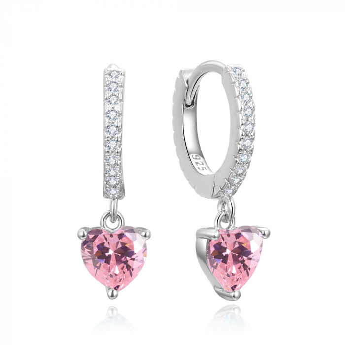 Cercei argint rodiat creola Pink Heart [1]