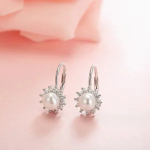 Cercei argint rodiat Flower Pearl [2]