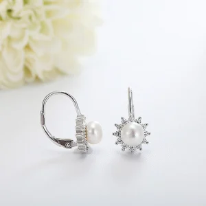 Cercei argint rodiat Flower Pearl [3]