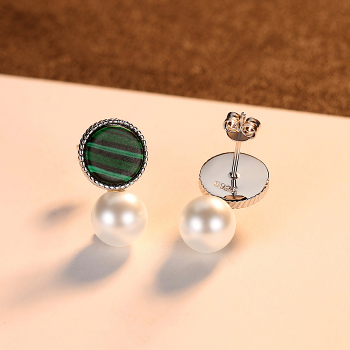 Cercei argint rodiat Green Pearl [4]