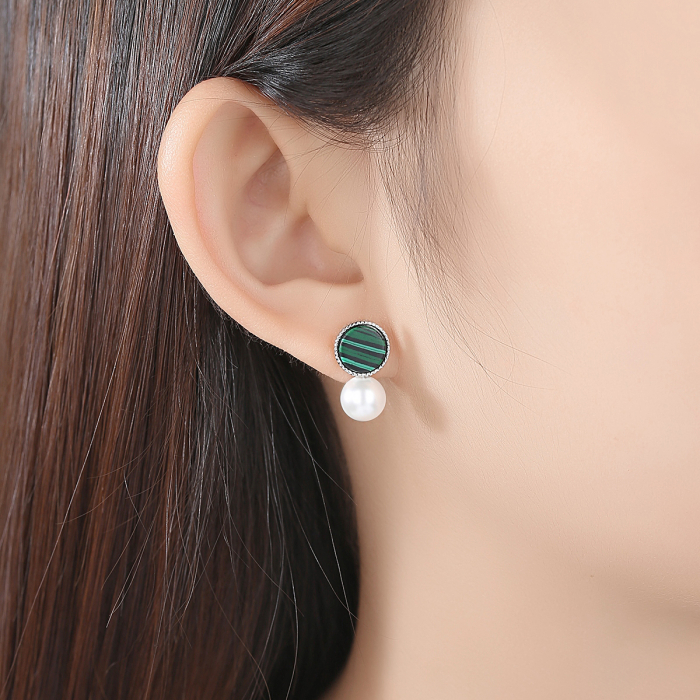 Cercei argint rodiat Green Pearl [2]