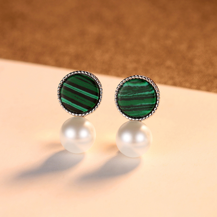 Cercei argint rodiat Green Pearl [3]