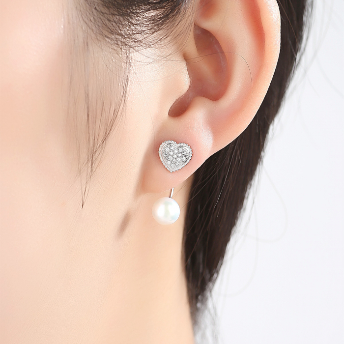 Cercei argint rodiat Heart Pearl [2]
