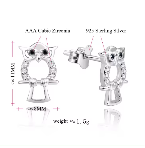 Cercei argint rodiat Owl [2]