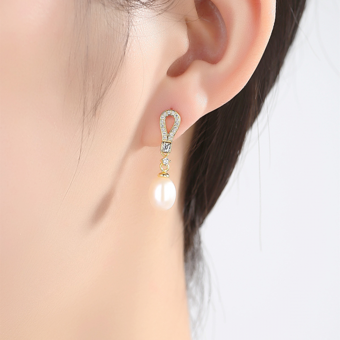 Cercei argint  placat cu aur Pearls and Zirconia [2]
