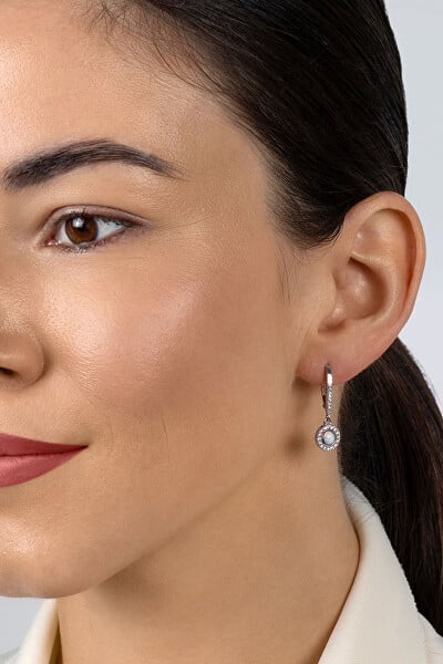 Cercei argint rodiat Opal Alb si Zirconia [2]