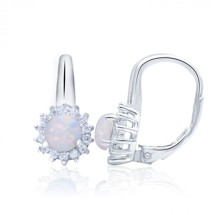 Cercei argint rodiat Flower Zirconia si Opal [1]