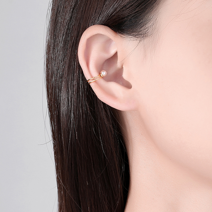 Cercel ear cuff argint placat cu aur Pearl [2]