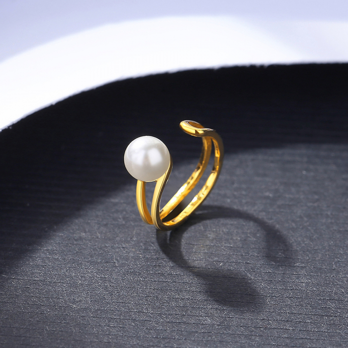 Cercel ear cuff argint placat cu aur Pearl [5]