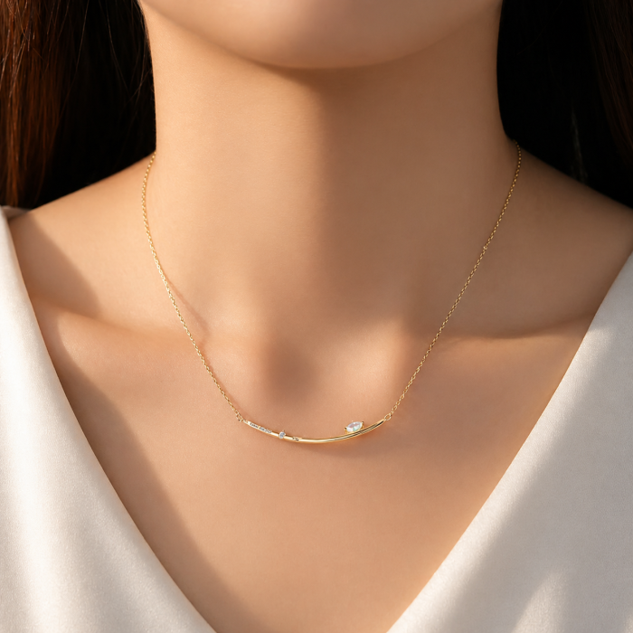 Colier argint placat cu aur Floating Zirconia [2]