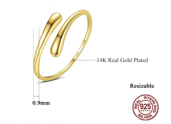Inel reglabil argint placat cu aur Drop [2]