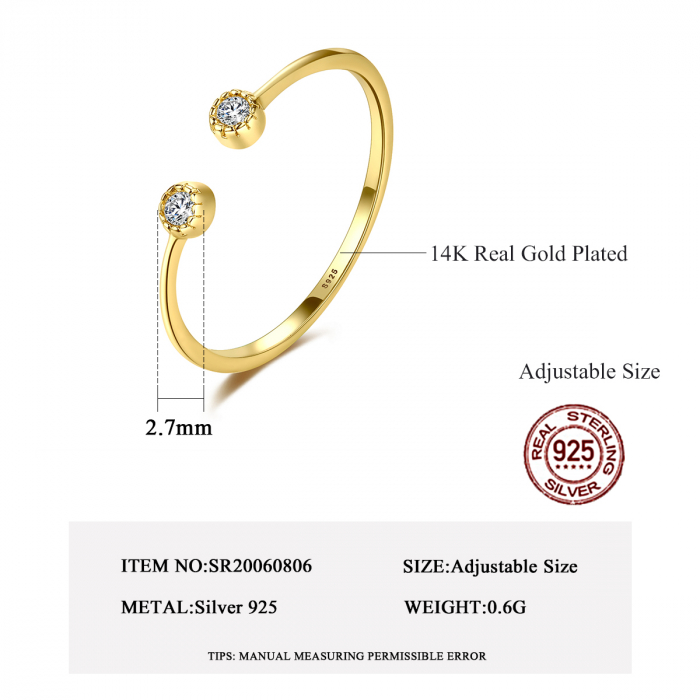 Inel reglabil argint placat cu aur Double Zirconia [2]