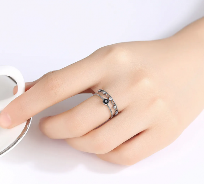 Inel reglabil argint rodiat Black [2]