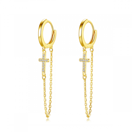 Bijuterii argint - Cercei argint placat cu aur Cross Long