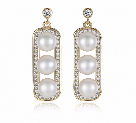 Bijuterii argint - Cercei argint placat cu aur Golden Pearls