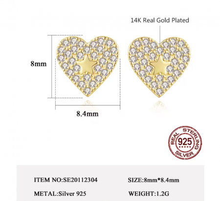 Cercei argint placat cu aur Heart and Star [1]