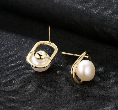 Cercei argint placat cu aur Oval Pearl [1]
