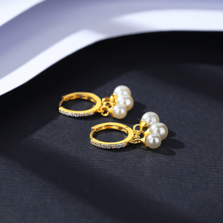 Cercei argint placat cu aur Pearl Hoop [2]