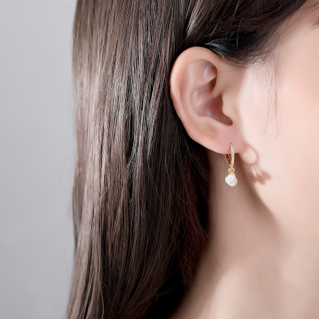 Cercei argint placat cu aur Pearl Hoop [1]