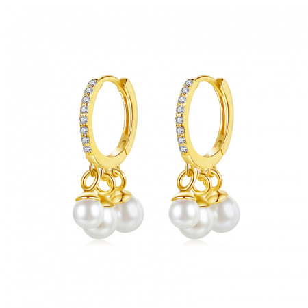 Cercei argint placat cu aur Pearl Hoop