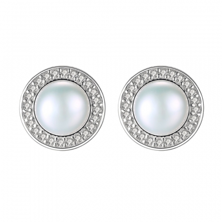 Bijuterii argint - Cercei argint rodiat Pearls and Zirconia