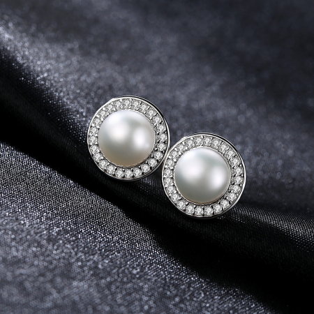 Cercei argint rodiat Pearls and Zirconia [2]