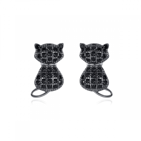 Cercei argint - Cercei argint Black Cat