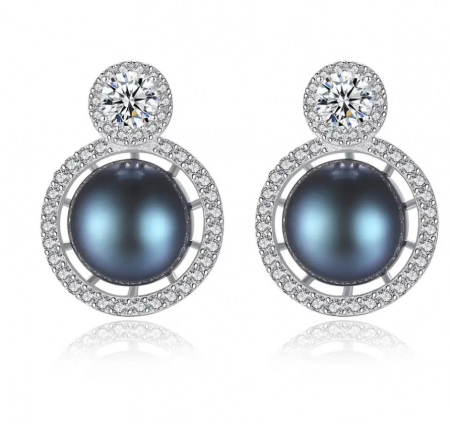 Cercei argint rodiat Blue Pearl