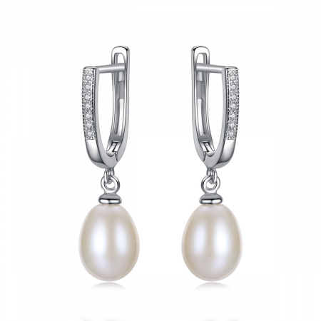 Bijuterii argint - Cercei argint rodiat Classic Pearl