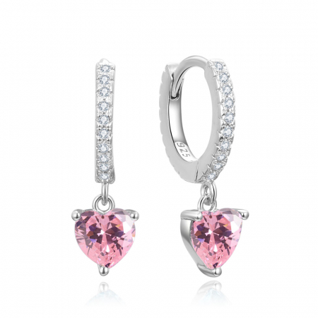 Cercei argint rodiat creola Pink Heart