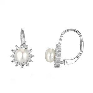 Bijuterii argint - Cercei argint rodiat Flower Pearl