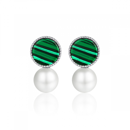 Cercei argint - Cercei argint rodiat Green Pearl