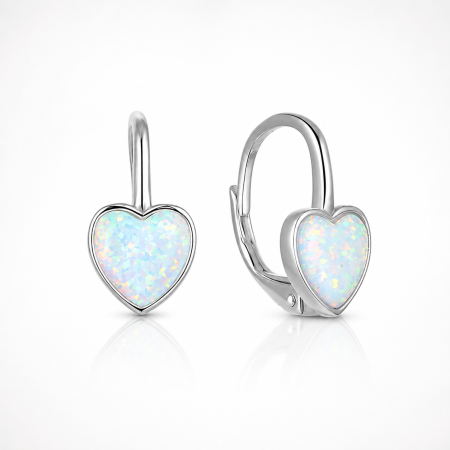 Cercei argint - Cercei argint rodiat Opal Heart