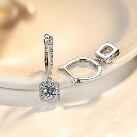 Bijuterii argint - Cercei argint rodiat Square