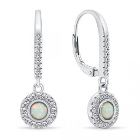 Cercei argint rodiat Opal Alb si Zirconia