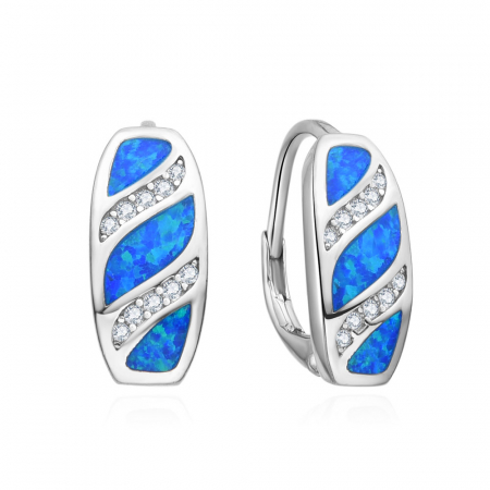 Cercei argint rodiat Opal si Zirconia