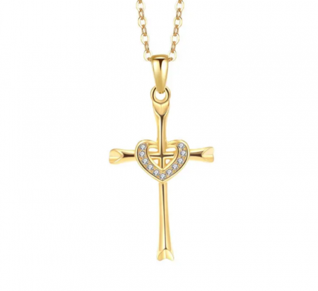 Bijuterii argint - Colier argint placat cu aur Big Cross