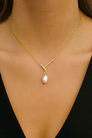 Coliere argint - Colier argint placat cu aur Pearl