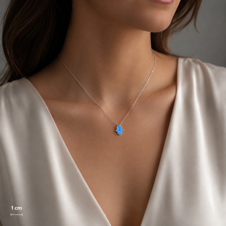 Colier argint rodiat Hamsa Opal [1]