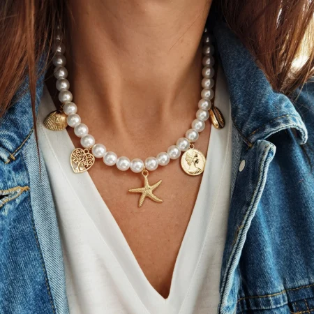 Bijuterii placate - Colier perle multi charm