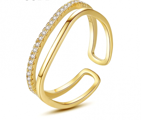 Inel reglabil  placat cu aur Zirconia